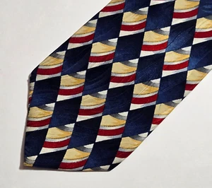 J Garcia Tie Blue Red Art Deco Diamond 100% Silk Neck Tie USA A311 - Picture 1 of 6