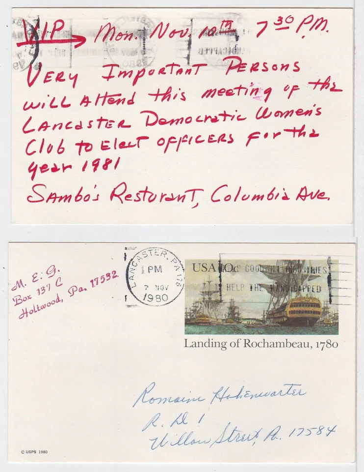 TurtlesTradingPost- Lancaster, PA 1980- Democratic Women's Club Meeting Notice - Image 1 of 1