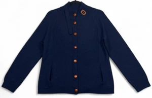 J McLaughlin Equestrian Rib Cardigan Sweater Womens L Navy Blue Merino Wool - Picture 1 of 14