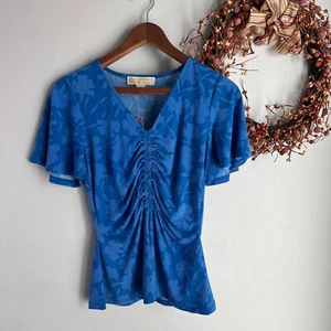 Michael Michael Kors Womens Printed Ruched Pullover Top PETITE SMALL in Grecian - Picture 1 of 10