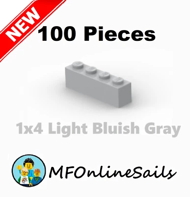 **NEW** 100x Genuine LEGO 1x4 Bricks - Light Bluish Gray - Piece # 3010 Bulk - Image 1 of 4