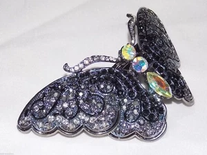 Hair clip smoky black & AB Rhinestone crystal butterfly Hair Accessory Barrette - Picture 1 of 4