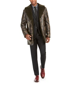 Tallia Orange Men's Faux Fur Camouflage Overcoat Olive Size Small - Picture 1 of 5