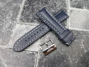 24mm CALF Leather Strap Blue Watch Band with OEM BREITLING Tang Buckle White A - Picture 1 of 6