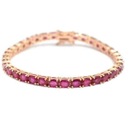 925 Sterling Silver 14K Rose Gold Plating Natural Ruby Gemstone Tennis Bracelet - Image 1 of 4