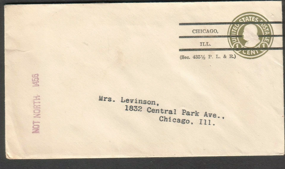 1 cent Franklin postal cover Chicago IL Sec 435 1/2 P L & R precancel in-city - Image 1 of 1