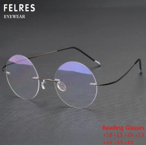 Gafas de lectura redondas de metal sin montura azul con bloqueo de luz para hombre lentes transparentes - Imagen 1 de 19