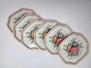 Vintage Lot of 6 Metal Elite Trays Made in England Sea Shells 6 x 7 1/2 inches - Picture 1 of 5