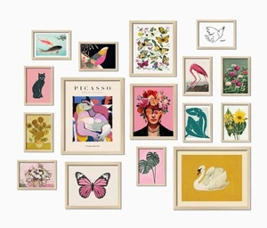 16 Stck. Gerahmte Eklektische Wandbilder Dekor Modern Maximalistisch Wanddrucke Picasso Kahlo - Bild 1 von 7