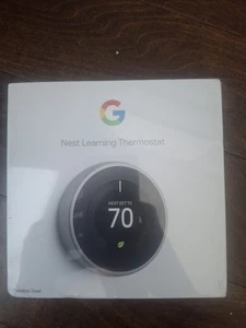 Google Nest 3rd Gen A0013 T3007ES Learning Thermostat Stainless Steel New Sealed - Picture 1 of 4