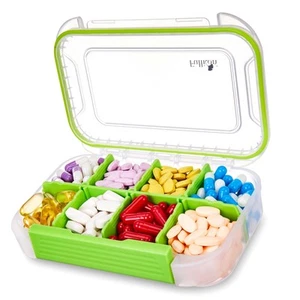 Organizador de pastillas grande con 8 compartimentos, caja de pastillas de viaje a prueba de humedad con... - Imagen 1 de 8