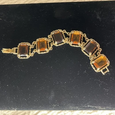 Винтажный Sarah Coventry цитрин серо-коричневый цветной кристалл золотистый браслет 7» - Изображение 1 из 2