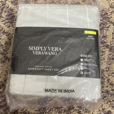 Simply Vera Wang Pima Cotton Sheets 600 Thread Count King Size Seaglass Stripe - Image 1 of 4