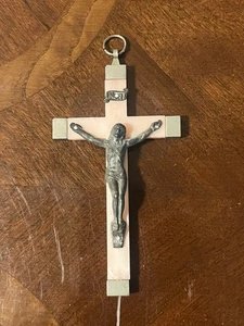 Colgante Cruz Jesús 4 en Tono Rosa y Plata Italiano Vintage - Imagen 1 de 5