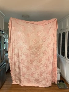 Pink Brocade Jacquard Fabric Flowers, Tablecloth 8x7 Feet, 6 Yards - Picture 1 of 7