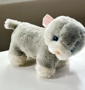 Peluche Gato De Colección Gris De Pie Azul Ojos Duros Rosa Arco Terciopelo Nariz Gatito Lovey - Imagen 1 de 10