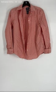 Chaps Mens Orange White Striped Cotton Long Sleeve Dress Shirt Size Small - Picture 1 of 6