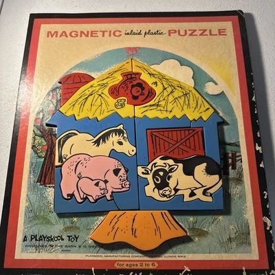 Quebra-cabeça magnético vintage Playskool embutido plástico, que vive no celeiro - Imagem 1 de 4