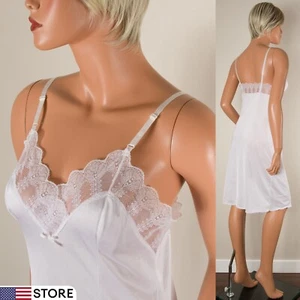 💖VASSARETTE Underneath It All Off White Nylon Full Slip Dress Lace Trim 34 - Picture 1 of 13