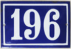 Old blue French house number 196 door gate plate steel enamel wall street sign