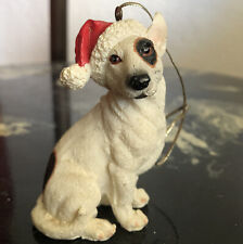 Bull Terrier Christmas Ornament Santa Hat Resin White Black Brown Spots Rare Dog
