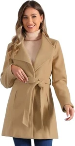 Allegra K Women's Classic Stand Collar Long Sleeve Winter Belted Long Coat Med - Picture 1 of 6