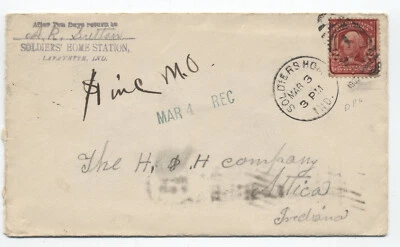 1909 Soldiers Home IN duplex handstamp on cover to Attica [S.2026] - Image 1 of 3