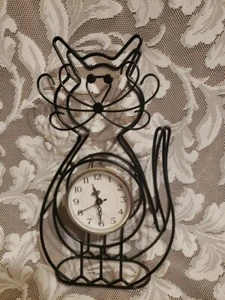 Acurite Black Metal Cat Clock Wall Hanging 13" Tall AA battery Operated Works - Picture 1 of 4