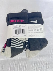 Nike Youth Girls 6 Pack Cushioned Crew Socks Sock Size 4-5 Black/Gray/Fuchsia - Picture 1 of 2