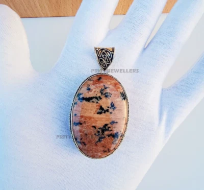 Colgante de jaspe de grano de café natural, colgante antiguo hecho a mano enchapado en plata 925 Foto 1 de 4