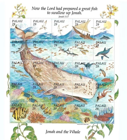 Palau 1993 - Bible Stories Jonah & The Whale - Sheet of 25 Stamps Scott #321 MNH Cover