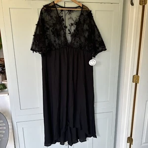 Black Lace Sexy Bathing Suit Cover-up - XL Button Closure High/Low Hem - $12 - Picture 1 of 6
