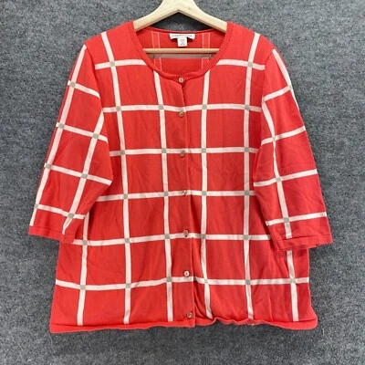 Cárdigan Coldwater Creek para mujer 2X Plus rojo a cuadros con botones manga larga algodón Foto 1 de 4