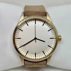 Aldo men gold tone watch 45mm case size quartz analog beige dial leather running - Picture 1 of 5