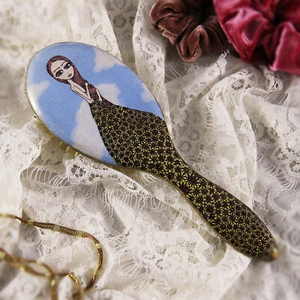 Wooden Hair Brush Handmade Sleeping Beauty Natural Decoupage Wood Comb Bamboo - Picture 1 of 8