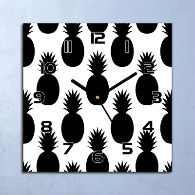 Horloge Murale En Verre moderne Ananas noir 30x30 - Photo 1/4