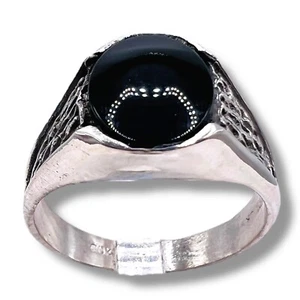 Natural Black Onyx Oval Sterling Silver 925 Men Ring Size 10 - Picture 1 of 15