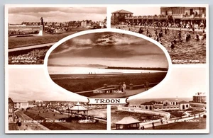 Multi-View of Troon Scotland with Sunset War Memorial, & Badeteich Scene RPPC - Bild 1 von 2