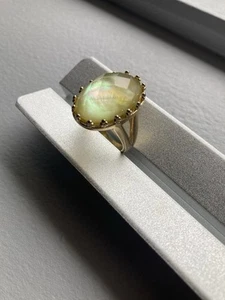 Anello cocktail vintage grande ovale opale sfaccettato dichiarazione colore oro fascia 7 - Foto 1 di 19