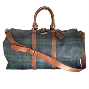 Ralph Lauren Men Bag Vintage Leather Boston Green Check Travel Limited Edition V - Picture 1 of 11