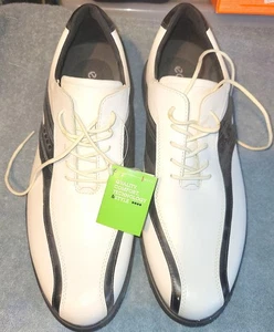 Ecco Size 44 (11 US) White & Black Leather Men's Golf Shoes W/cleats NEW W/ TAGS - Picture 1 of 7