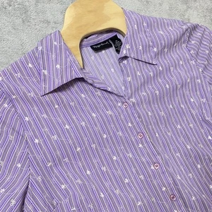 Maggie Barnes Women's Plus Size 2X 22/24 Blouse Embroidered Purple stripe Button - Imagen 1 de 8