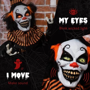 67" Lebensgroßer Animatronic Clown Halloween Deko mit Licht Sound Innen Außen - Bild 1 von 6