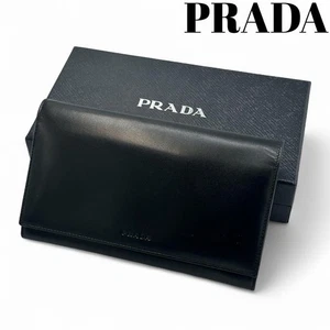 PRADA Bifold Wallet Nappa Leather Genuine Black Leather Women's USED FROM JAPAN - Picture 1 of 10