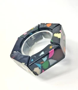 Sobral Art Deco Heckel Black Mosaic Inclusion Artist Made Stretch Bracelet - Picture 1 of 4