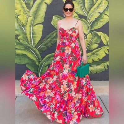 Eliza J Tie Front Floral Print Flowy Maxi Dress Size 4 Romantic Boho Chic - Image 1 of 4