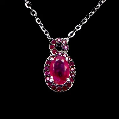 925 Sterling Silver Necklace Oval Ruby 6x4mm Gemstone No USA Import Fees - Image 1 of 4