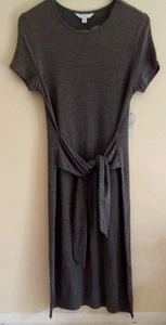 NEW! Time & Tru Tie Waist Dress Gray Stretch Tee Shirt Dress Gray Dress Small - Picture 1 of 3
