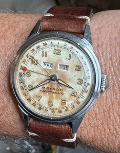 Rare 1960s Movado Triple Date Calendomatic Original Tropical Dial Stainless RUNS - Picture 1 of 18
