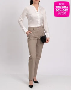 RRP €590 NINA RICCI Flat Front Trousers FR36 US2 UK6 S Beige Check - Picture 1 of 8